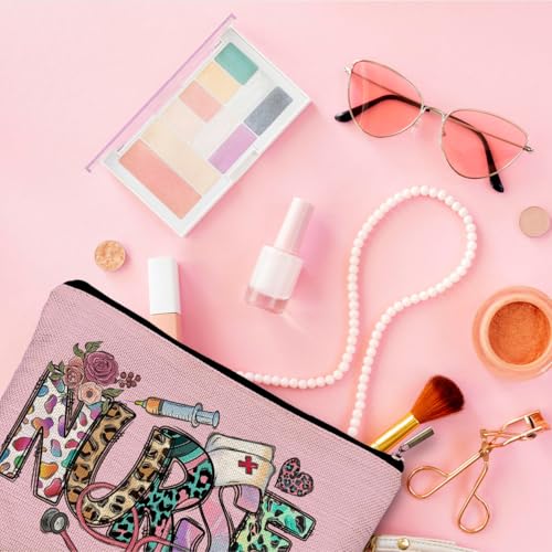 Nurse Makeup Bag - Pink Cosmetic Organizer for Nursing Students