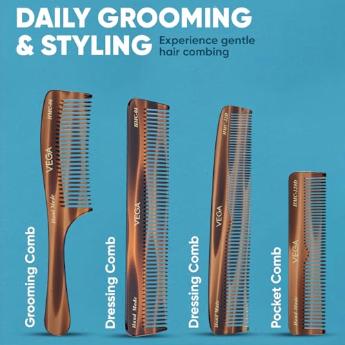 VEGA Hand Made Hair Comb Set - 4 Piece Professional Grooming Collection