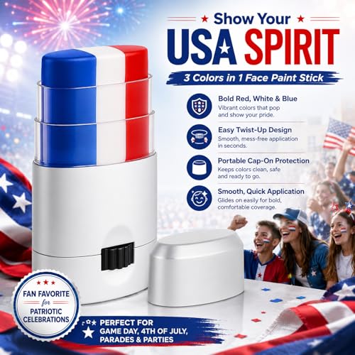 Go Ho Red White and Blue Eye Black Stick - Patriotic Face Paint
