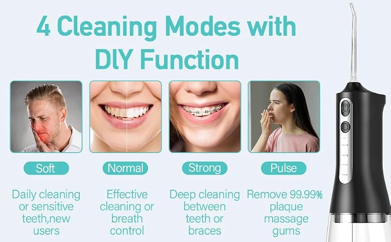 Zephis Cordless Water Flosser - Model A, Dental Oral Irrigator with 4 Modes