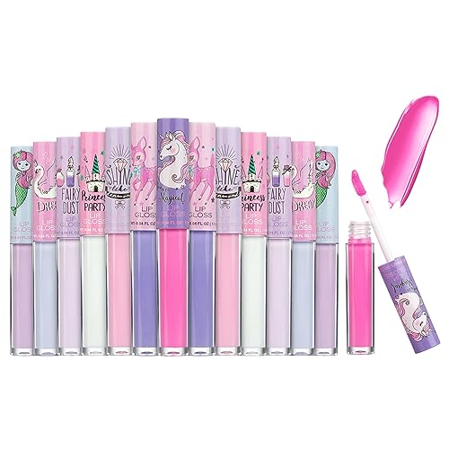 14-Piece Unicorn Princess Lip Gloss Set for Girls - Non-Toxic & Shimmery