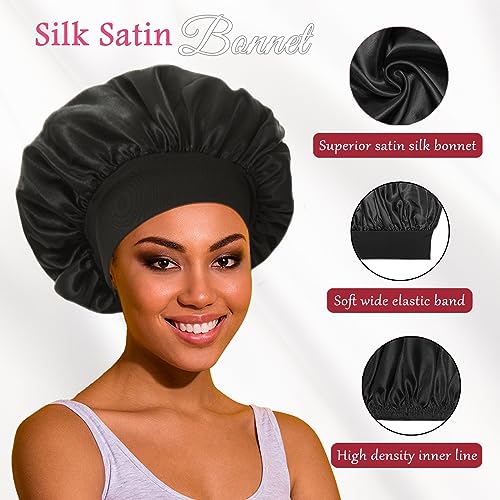Satin Sleep Bonnets for Women - 2 Pack, Large Anti-Frizz Cap