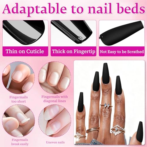 LoveOurHome 100pc Matte Black Coffin Press-On Nails - Long & Durable