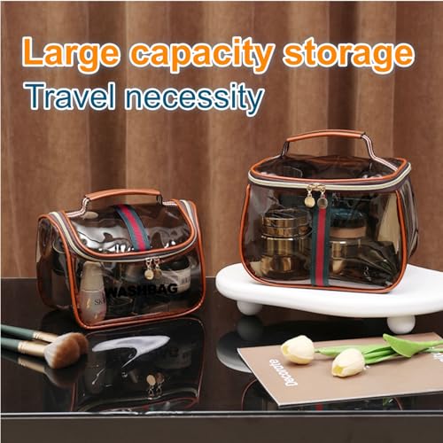 Retro Clear Makeup Bag - Waterproof Travel Toiletry Organizer for Women