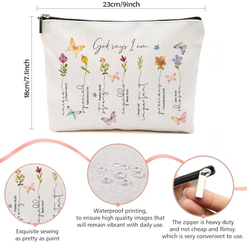 God Says I Am-02 Christian Makeup Bag Bible Verse Floral Butterfly Gift for Women