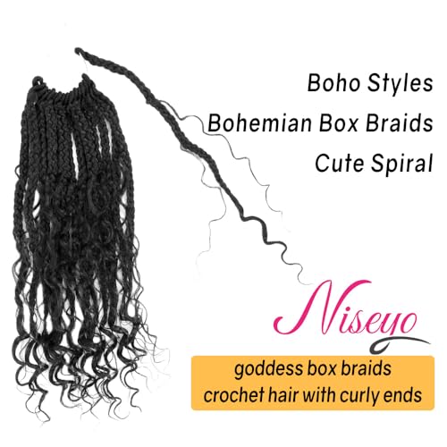 NISEYO Short Boho Goddess Box Braids Crochet Hair 8 Inch 1B - Pack of 8 Black Women