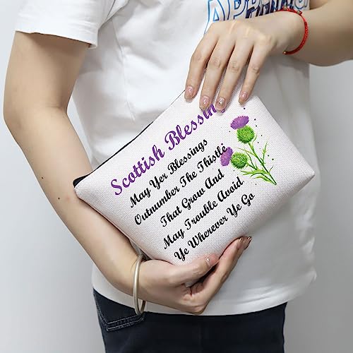 Scottish Blessing Makeup Bag - Thistle Travel Pouch by MNIGIU