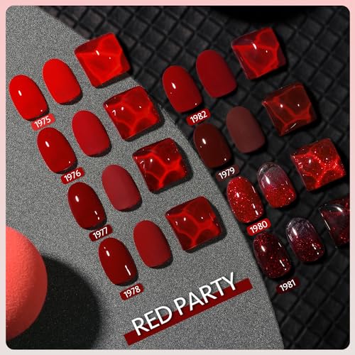 GAOY Red Gel Nail Polish Set - 8 Colors Red Burgundy Scarlet for Party & Nail Art DIY, Red Party Variant
