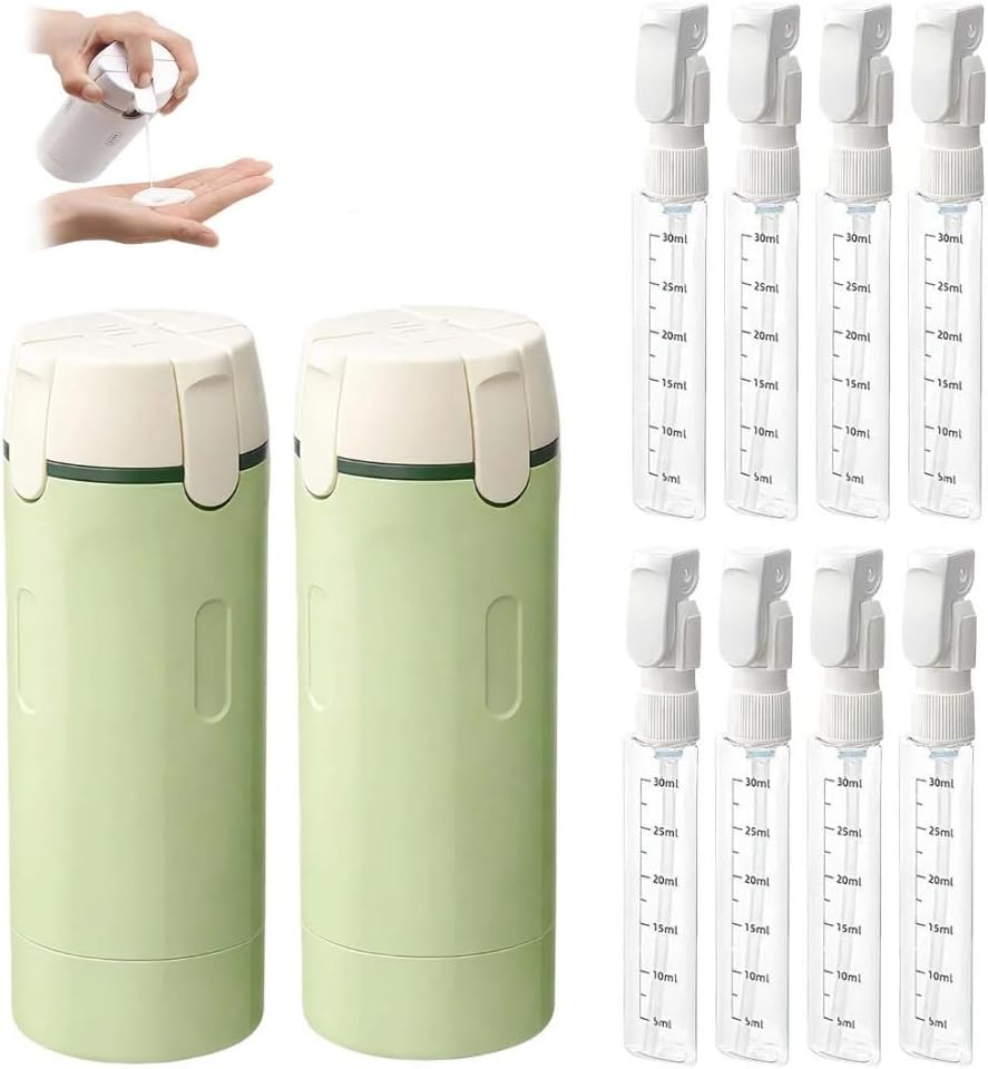 4-in-1 Travel Dispenser Set - Leak Proof 30ML Toiletry Bottles | Portable Shampoo, Lotion, Conditioner Containers (Green)