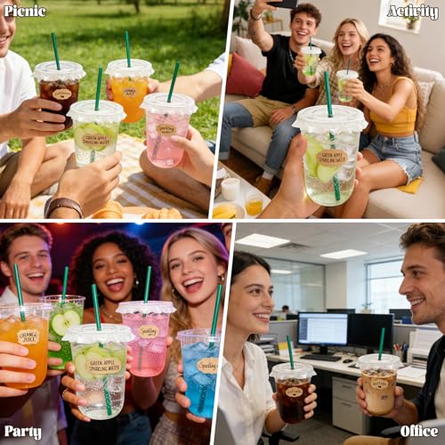 16 oz Clear Plastic Cups with Lids & Straws - 25 Sets for Cold Drinks