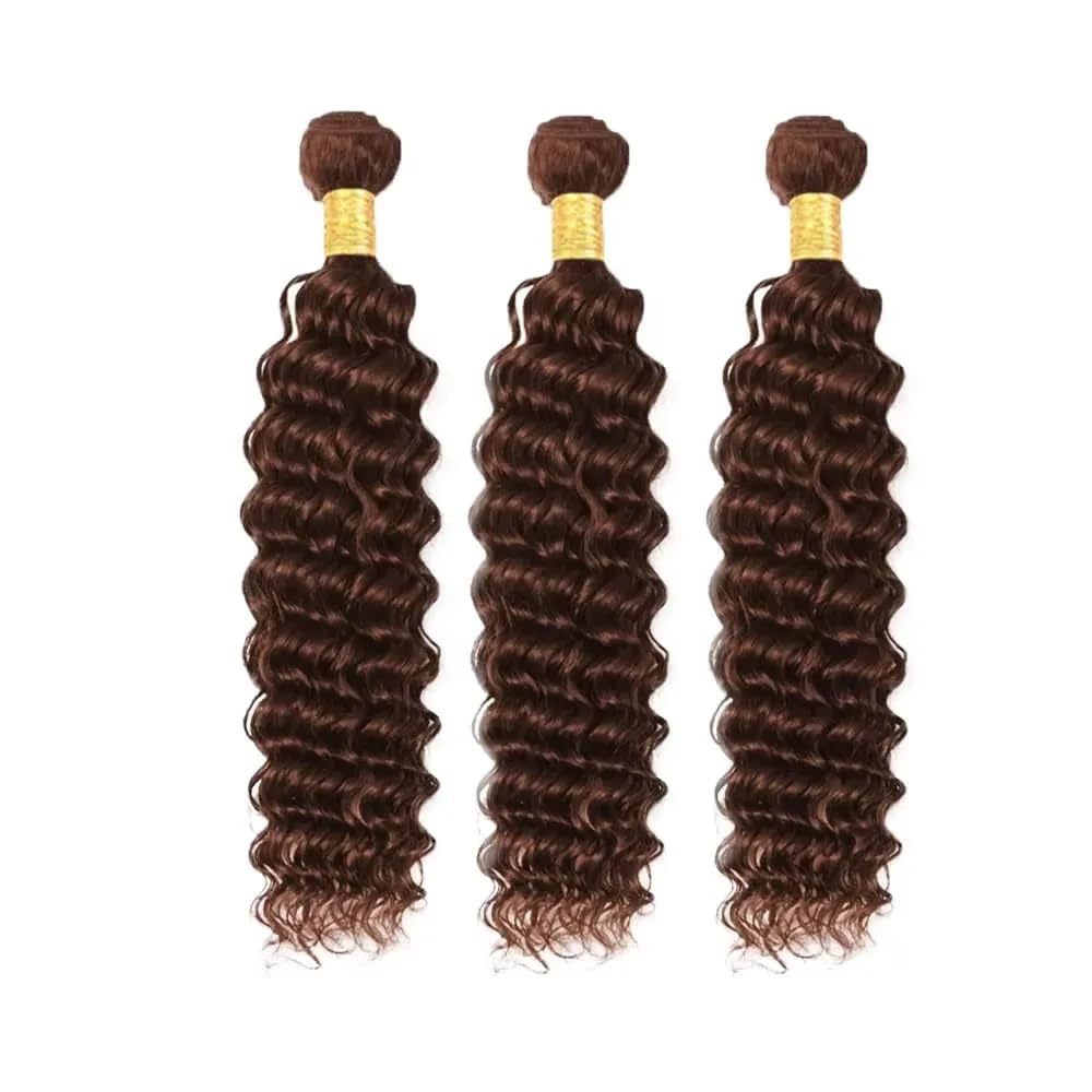 Chocolate Brown Bundles Human Hair 12 14 16 Inch Brown Deep Wave Bundle 3 Bundles 10A Unprocessed Brazilian Virgin Hair Double Weft 50g/Bundle