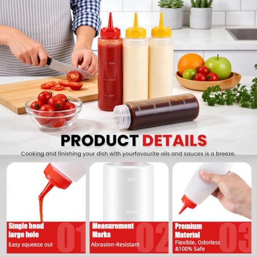 Squeeze Bottles Set - Food-Grade 8oz Condiment Dispensers for Sauces