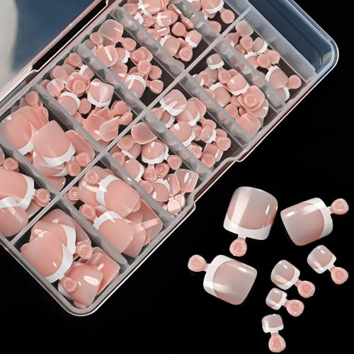 SENGYi Nude-White French Tip Press On Toenails Kit with Nail Glue, 120 Pcs