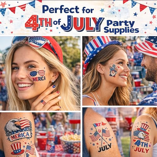 4th of July Temporary Tattoos Set - 150 USA Patriotic Designs