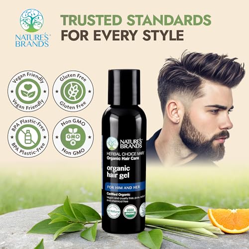 Nature's Brands Organic Hair Gel 2 Fl Oz - No Toxic Chemicals, Vegan & USDA Certified