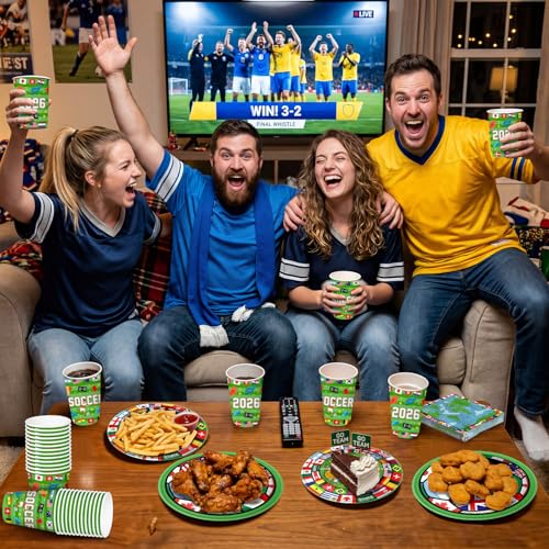 Soccer Party Tableware Set - 104 PCS Plates, Cups & Napkins