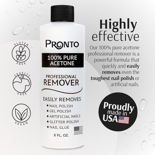 Pronto 100% Acetone Gel Nail Polish Remover - Gel Polish Remover for Nails | Acetone Nail Polish Remover For Nails for Removal of Glue, Gel, Acrylic & Dip | Gel Polish Remover, 8 Fl oz