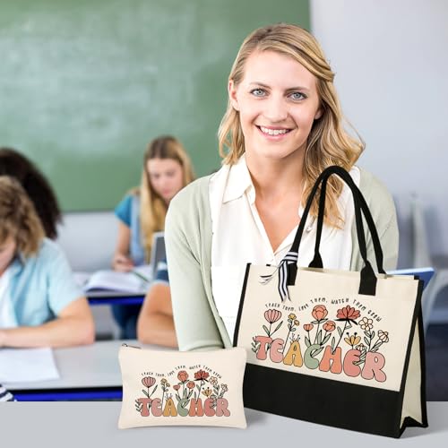 Teacher Appreciation Gifts Tote Bag & Makeup Bag Set for Women - Teacher Bags