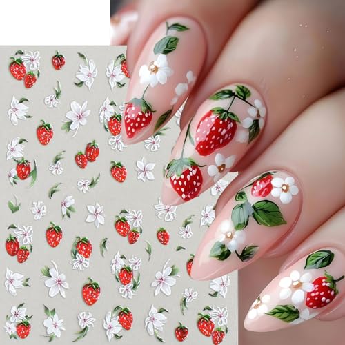 6 Sheets 5D Strawberry Nail Stickers for Creative Nail Art