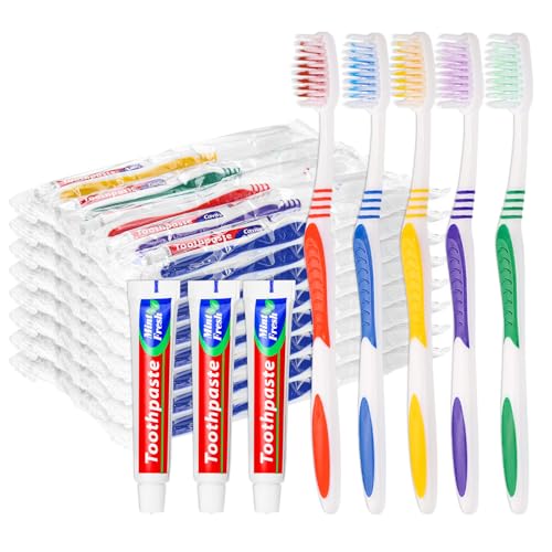 25 Pack Disposable Travel Toothbrushes with Mini Mint Toothpaste - Individually Wrapped for Hotels & Travel