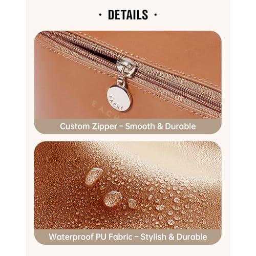 EACHY Travel Makeup Bag, Large Capacity Cosmetic Bag for Women, Waterproof PU Leather, Flat Open Portable Toiletry Bag for Skincare, Brushes & Travel Essentials