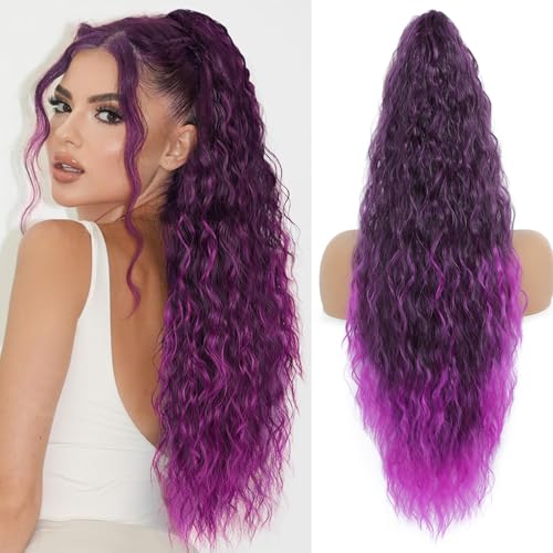 30 Inch Ombre Purple Wavy Curly Claw Clip Ponytail Extension