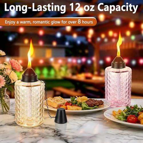 KintKita 4 Pack Citronella Table Torches - 12oz Glass Outdoor Lighting