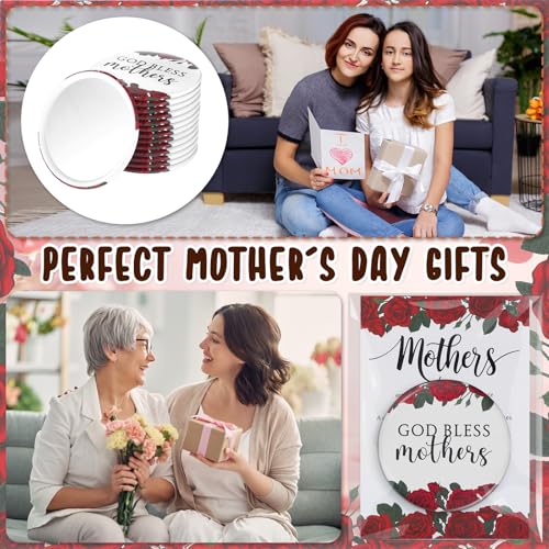 25 Pcs Rose Compact Mirrors with Prayer Cards for Mother's Day