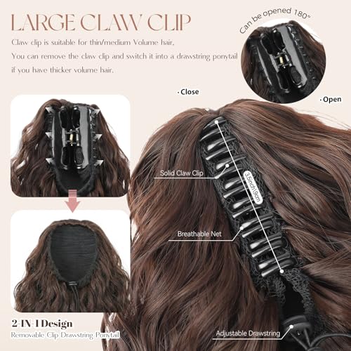 14 Inch Short Ponytail Extension H6A/26# | Curly Clip-In Synthetic Hair for Women - Chocolate Brown Mix Blonde