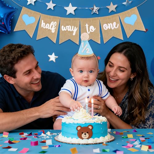Atoden 1/2 Birthday Hat & High Chair Banner for 6 Months