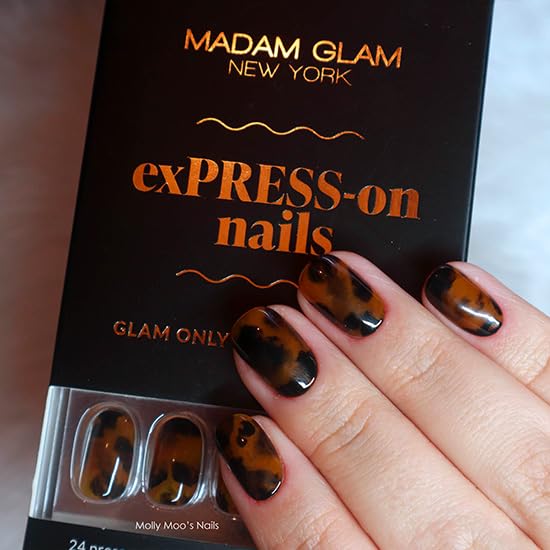 Madam Glam Tortoise Shell Press-On Nails - Matte Finish, 12 Sizes, Reusable DIY Manicure