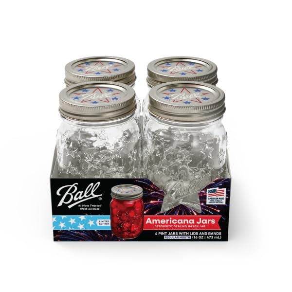 Ball Americana Mason Jars, 16 oz, 4-Pack with Lids - Star Design