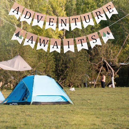 Adventure Awaits Banner - Rustic Camping Party Decor for Events