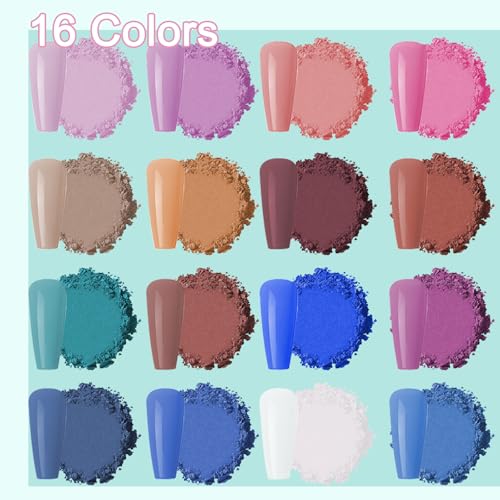 MKNZOME 16-Color Nail Pigment Powder Palette with 6 Sponge Brushes