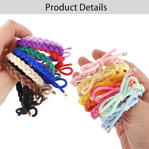 16PCS Braided Hair Ties with Bows | Adjustable Rubber Bands for Women & Girls