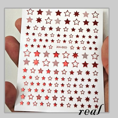 3D Star Nail Stickers - 12 Colorful Self-Adhesive Decals