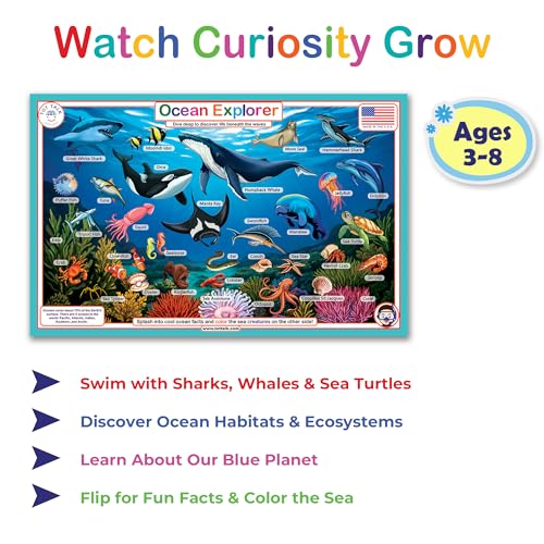 Ocean Explorer Double-Sided Placemat for Kids - Educational & Wipe-Clean