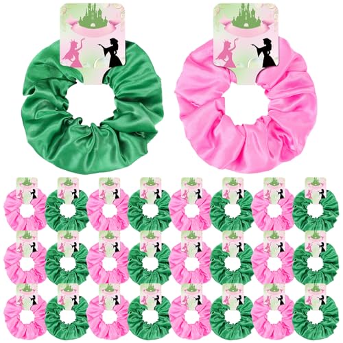 24 Pcs Silk Hair Scrunchies - Pink and Green Party Favors with Cards