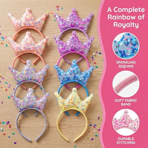 12 Pack Princess Crown Headbands with Glitter Sequins