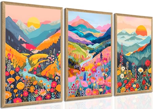 Boho Watercolor Mountain Art Prints Set of 3 - 12x16 Unframed