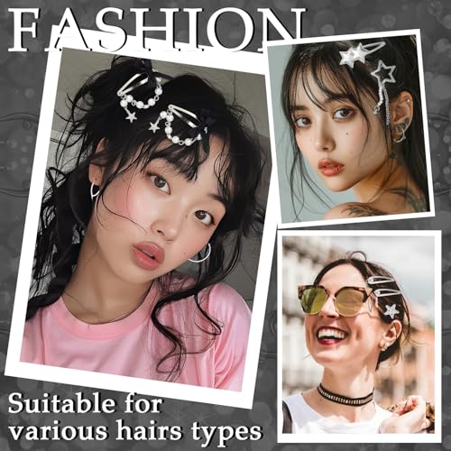 60 Pcs Y2K Goth Hair Clips Set - Silver Metal Barrettes & Accessories