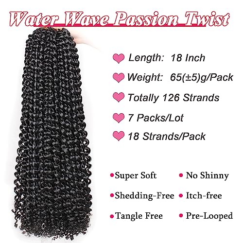 Leeven 18 Inch Passion Twist Crochet Hair 1B# - 7 Strands Water Wave for Butterfly Locs