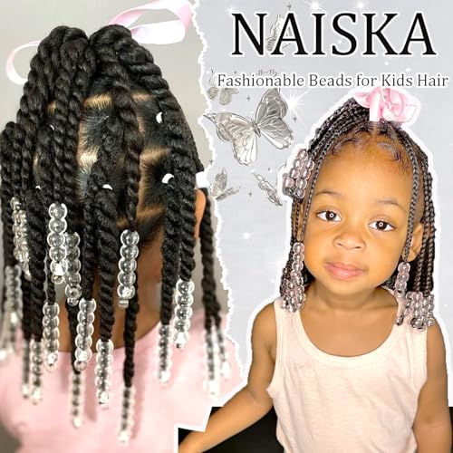 NAISKA 60Pcs Clear Acrylic Hair Beads for Kids - Cute Dreadlock & Braid Accessories