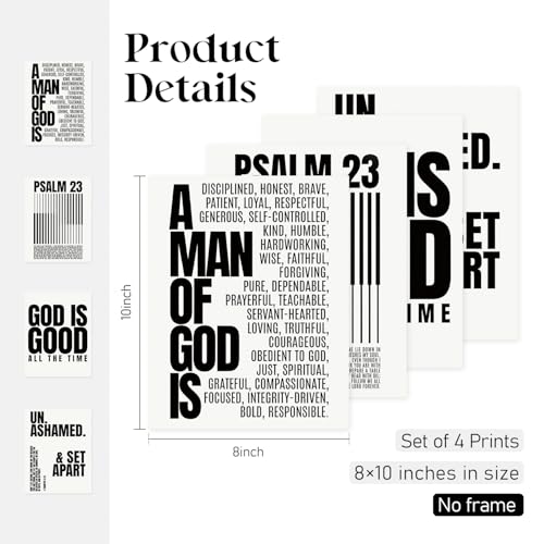 Christian Modern Bible Wall Art Set - Minimalist Inspirational Prints (Set of 4, 8x10 Unframed)