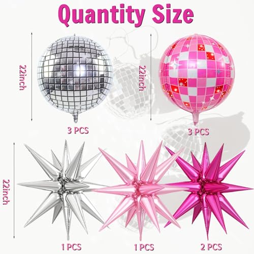 10pcs Disco Ball Party Balloons - Pink & Silver Mylar Decorations