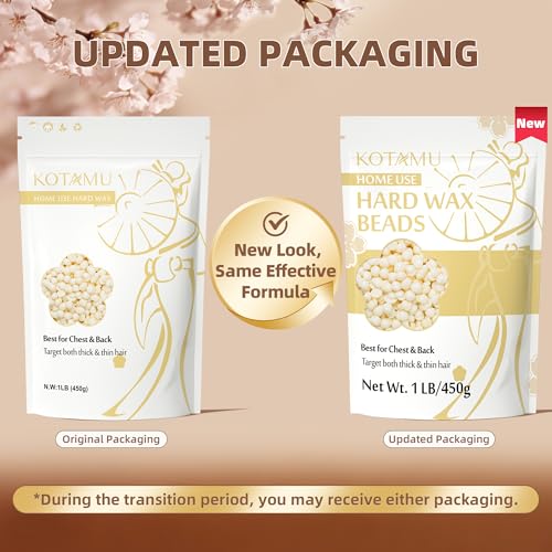 KOTAMU Hard Wax Beads for Hair Removal - 1lb Sensitive Skin Thick Hair Formula for Full Body, Face, Chest, Back, Leg, Bikini Brazilian Waxing - Wax Refill for Women and Men