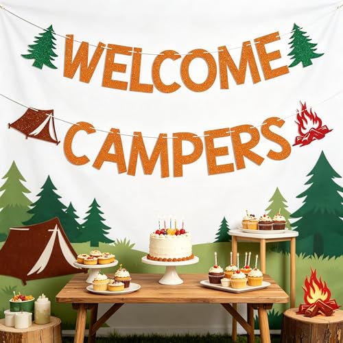 Welcome Campers Banner - Rustic Camp Decor for Parties