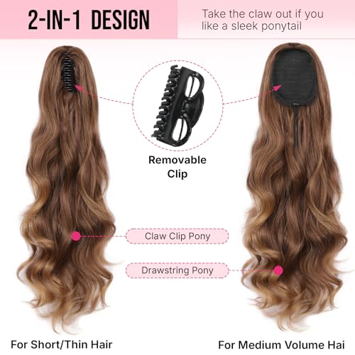 Natural Black 26" Ponytail Extension with Claw Clip - Lightweight & Easy to Wear