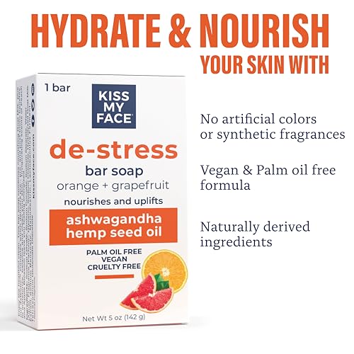 Kiss My Face De-Stress Bar Soap Orange & Grapefruit, 4 oz – Vegan, Palm-Oil Free, Cruelty-Free