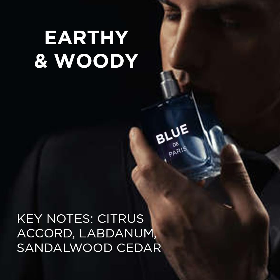 NovoGlow Blue De Paris Men's Perfume - Refreshing Woody Floral Fruity Scent | 3.4 Fl. Oz. (100ml)